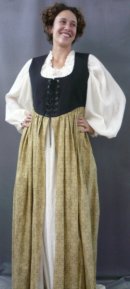 B215: black/beige tudor vine bodice gown