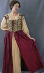 B217: tapestry/burgundy bodice gown