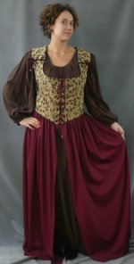 B220: tapestry/burgundy bodice gown