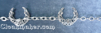  Filigree Crescent Plaque Belt Bronze with Silvertone Plating Shown with Clock-Style Chain