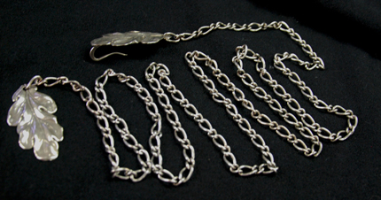 Silvertone Oak Leaf with j-hook clasp on a Figaro style chain Silvertone Plated