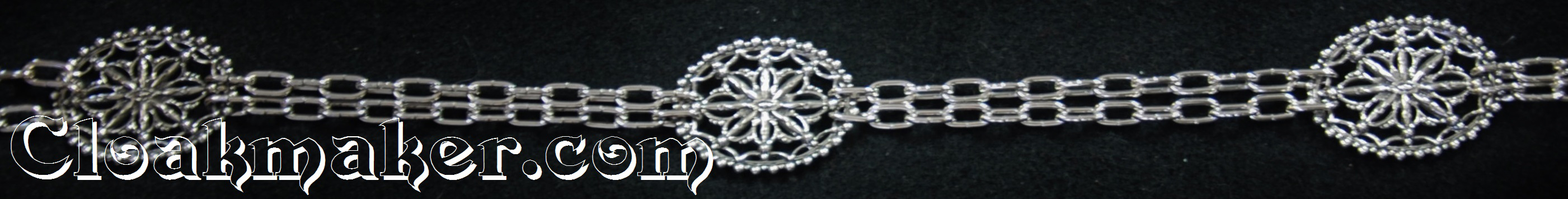  Silvertone Snowflake Plaque Belt Shown with Silvertone Double Clock-style chain Silvertone Plated