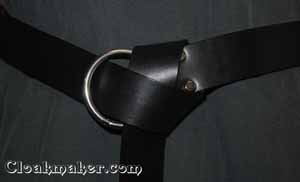 1 inch Black Leather Ring Belt with Brass Ring