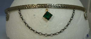 Brass band with green diamond dangle and chain