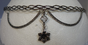 Silver-tone braid with glass diamond-shaed drop and jeweled flower