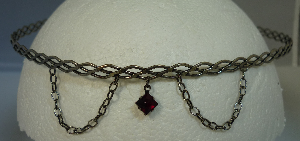 Silver-tone braid with red center drop & chains
