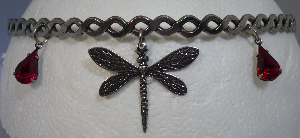 Silver-tone braid with dragonfly dangle and red tear drops