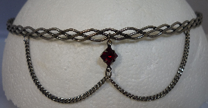 Silver-tone braid with red center drop & chains