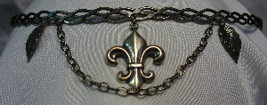 Silver-tone braid band with marquis-cut dangle and chain