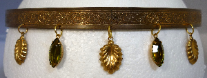 Brass band with leaves and marquis-cut glass dangles