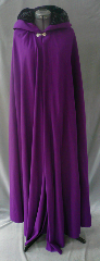 Cloak:1760, Cloak Style:Half Circle, Cloak Color:Violet Purple, Fiber / Weave:Wool, Cloak Clasp:Alpine Knot - Silvertone, Hood Lining:Floral Embossed Velvet, Back Length:53.5", Neck Length:21", Seasons:Winter, Fall, Spring.