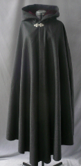 Cloak:1813, Cloak Style:Large Shape Shoulder, Cloak Color:Dark Heathered Grey, Fiber / Weave:Merino Wool 16-20 oz, Cloak Clasp:Triple Medallion, Hood Lining:Dark Red Cotton Velveteen, Back Length:51", Neck Length:20.5", Seasons:Winter, Fall, Spring.