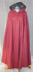Cloak:1952, Cloak Color:Wine, Cloak Style:Full Circle Cloak, Hood Lining:Black Cotton Velvet, Cloak Clasp:Leaf and Scroll - Silvertone, Fiber / Weave:Heavy Wool Melton, Back Length:56.5", Neck Length:23", Seasons:Winter, Fall, Spring.