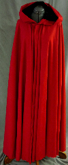 Cloak:1961, Cloak Style:Full Circle Cloak, Cloak Color:Red, Fiber / Weave:Polyester Rayon, Cloak Clasp:Florentine - Small, Hood Lining:Black Silk Velvet, Back Length:55", Neck Length:22", Seasons:Spring, Fall, Summer.