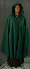 Cloak:2186, Cloak Style:Full Circle Cloak, Cloak Color:Spruce Green, Fiber / Weave:Polyester Fleece, Cloak Clasp:Plain Rope<br>Hook & Eye, Hood Lining:Self-lining, Back Length:46", Neck Length:22.5", Seasons:Fall, Spring, Note:This hunter green cloak goes back to the basics.<br>It's a full circle  cloak, made from a very soft,<br>light weight, washable polyester fleece.<br>Finished with a simple pewter<br>Plain Rope style hook and eye clasp..