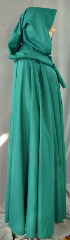 Cloak:1992, Cloak Color:Light Spruce Green, Cloak Style:Full Circle Short Cloak with liripipe, Hood Lining:Unlined, Cloak Clasp:Florentine - Small, Fiber / Weave:Polyester / Rayon, Back Length:13.0, Neck Length:21.5", Seasons:Summer.