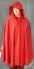 Cloak:1994, Cloak Style:Full Circle Cloak, Cloak Color:Red, Fiber / Weave:Polyester / Rayon, Cloak Clasp:Heritage, Hood Lining:Unlined, Back Length:40", Neck Length:21", Seasons:Summer.