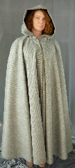 Cloak:2001, Cloak Color:Black & white stripe with heather twill, Cloak Style:Full Circle Cloak, Hood Lining:Black Silk Velvet, Fiber / Weave:Silk/Wool Blend, Back Length:52", Neck Length:22.5", Seasons:Winter, Fall, Spring.