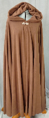 Cloak:2023, Cloak Style:Full Circle Cloak, Cloak Color:Brown, Fiber / Weave:WindPro Fleece, Cloak Clasp:Tree of Life, Hood Lining:Unlined, Back Length:50", Neck Length:22", Seasons:Winter, Spring, Fall, Note:A warm short full-circle cloak made from a self-lining<br> tan / brown fleece. In fact, it's made of none other than<br> WindBloc Polar fleece, which is 100% wind resistant,<br> and has a water-repelling outer finish! That makes it perfect for<br> New England winters and cold, rainy, windy climates. <br>The inside of the fabric absorbs and holds a great amount of<br> water which will not leak through the outside, making it <br>great for outdoor exercise or people who may perspire more than usual.<br> Machine washable! Cold gentle, tumble dry low ONCE with the inside out, allow to air-dry the rest of the way.<br> Closes with a Double Spiral hook-and-eye clasp..