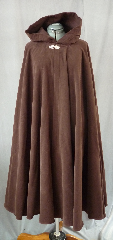 Cloak:2047, Cloak Style:Full Circle Cloak, Cloak Color:Brown, Fiber / Weave:Moleskin Cotton, Cloak Clasp:Florentine - Small, Hood Lining:Unlined, Back Length:48", Neck Length:21", Seasons:Summer, Fall, Spring, Note:This full circle cloak was created from a thick rich washed cotton moleskin.<br>The fabric is similar to a brushed denim and provides significant warmth and wind resistance.<br> An intricate pewter Florentine clasp provides the finishing touch.<br> Machine wash low, gentle, tumble dry low..