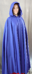 Cloak:2051, Cloak Style:Full Circle Cloak, Cloak Color:Royal Blue, Fiber / Weave:80% Wool, 20% Nylon wool Melton, Midweight., Cloak Clasp:Triple Medallion, Hood Lining:Navy Blue Crushed Velvet, Back Length:54.5", Neck Length:21", Seasons:Fall, Spring, Winter, Note:This warm and beautiful cobalt cloak <br>made of 80% wool and 20% nylon is a great balance of luxury and value! <br>The actual cloak is darker than the picture.<br>The full-sized hood is lined in a stunning blue crushed velvet, for even more elegance. <br>Finished with a sturdy pewter Triple Medallion hook-and-eye clasp..
