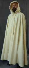 Cloak:2065, Cloak Color:Natural, Cloak Style:Full Circle Cloak, Hood Lining:Unlined, Cloak Clasp:Vale - Goldtone, Fiber / Weave:100% organic natural unbleached wool, Back Length:51", Neck Length:21", Seasons:Fall, Spring, Winter.