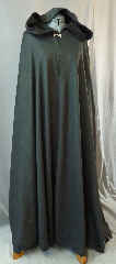 Cloak:2096, Cloak Style:Full Circle Cloak, Cloak Color:Black, Fiber / Weave:Polyester Fleece, Cloak Clasp:Plain Rope<br>Hook & Eye, Hood Lining:Self-lining, Back Length:56", Neck Length:22", Seasons:Fall, Spring, Note:This cloak goes back to the basics.<br>It's a full circle black cloak, made from a very soft,<br>light weight polyester fleece.<br>Finished with a simple pewter Plain Rope style hook and eye clasp..