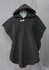 Cloak:2099, Cloak Style:Cape / Ruana, Cloak Color:Black, Fiber / Weave:Windblock Polar Fleece, Cloak Clasp:Plain Rope<br>Hook & Eye, Hood Lining:Self-lining, Back Length:27", Neck Length:22", Seasons:Winter, Fall, Spring, Note:Throw it on and go!<br>This sideless Ruana  style cape gives you extra mobility,<br>while the Windblock Polar Fleece will keep you extra warm and dry.<br>Finished with a silvertone Plain Rope style hook and eye clasp.<br>Machine washable cold gentle, tumble dry low..