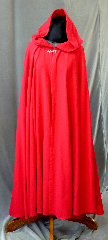 Cloak:2152, Cloak Style:Full Circle Cloak, Cloak Color:Red, Fiber / Weave:Wool, Cloak Clasp:Antiquity, Hood Lining:Unlined, Back Length:50.5", Neck Length:21.5", Seasons:Fall, Spring, Note:Star in your own fairy tale!<br>This unlined, washed wool full-circle cloak<br>will let you bring Red Riding hood<br>to life for your  own adventures.<br>Machine wash cold, gentle, hang to dry,<br>touch up with an iron..