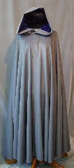 Cloak:2190, Cloak Style:Full Circle Cloak, Cloak Color:Medium Silver Grey, Fiber / Weave:70% Wool, 30% Cashmere, Cloak Clasp:Vale, Hood Lining:Navy Blue Micro Velvet, Back Length:52", Neck Length:22", Seasons:Fall, Spring, Note:Extraordinarily soft, this brushed cashmere<br>blend is the utmost in elegance and luxury.<br>This cloak features a full hood lined with<br>plush blue microvelvet for even more pampering.<br> Finished off with a pewter hook-and-eye clasp.<br>This drapey, elegant fabric is midweight<br>and not as windproof as some,<br>but oh so cuddly and soft!.