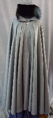 Cloak:2244, Cloak Style:Full Circle Cloak, Cloak Color:Grey, Fiber / Weave:Wool / Lyrca blend, Cloak Clasp:Alpine Knot - Silvertone, Hood Lining:Unlined, Back Length:49", Neck Length:23", Seasons:Spring, Fall, Summer.
