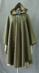 Cloak:2279, Cloak Style:Cape / Ruana, Cloak Color:2 toned Brown/tan, Fiber / Weave:Bellavista Wool, Cloak Clasp:Fleur de Lis, Hood Lining:Self-lining, Back Length:42.5", Neck Length:25", Seasons:Spring, Fall, Winter.
