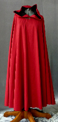 Cloak:2292, Cloak Style:Full Circle Cloak, Cloak Color:Dark Red, Fiber / Weave:Wool Gabardine, Cloak Clasp:Antiquity, Hood Lining:Black Flocked Vine Polyester, Back Length:50", Neck Length:23", Seasons:Spring, Fall.