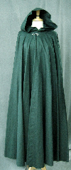 Cloak:2310, Cloak Style:Full Circle Cloak, Cloak Color:Hunter Green, Fiber / Weave:Cotton Twill, Cloak Clasp:Antiquity, Hood Lining:Unlined, Back Length:54', Neck Length:22", Seasons:Spring, Fall, Note:To preserve the deep hunter green color, this cloak has NOT been washed.<br>We recommend dry cleaning..