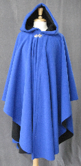 Cloak:2311, Cloak Style:Cape / Ruana, Cloak Color:Royal Cobalt Blue / Black inside, Fiber / Weave:Windblock Polar Fleece 2 toned, Cloak Clasp:Vale - Goldtone, Hood Lining:Self-lining, Back Length:45", Neck Length:24", Seasons:Winter, Fall, Spring.
