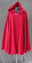 Cloak:2351, Cloak Style:Full Circle Short Cloak, Cloak Color:American Beauty Rose Red, Fiber / Weave:Washed Cotton Velveteen, Cloak Clasp:Gothic Round, Hood Lining:Unlined, Back Length:36", Neck Length:22", Seasons:Summer, Fall, Spring.