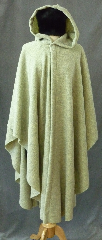 Cloak:2413, Cloak Style:Cape / Ruana, Cloak Color:Heathered Pale Green and Grey, Fiber / Weave:Light Weight Woven Wool blend, Cloak Clasp:Leaf Straight - Antique Silvertone, Hood Lining:Unlined, Back Length:48", Neck Length:24", Seasons:Spring, Fall, Summer.