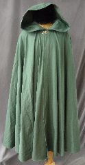 Cloak:2421, Cloak Style:Full Circle Cloak, Cloak Color:Foam Green, Fiber / Weave:Cotton Twill with Lycra, Cloak Clasp:Vale - Goldtone, Hood Lining:Unlined, Back Length:49", Neck Length:22", Seasons:Spring, Fall.