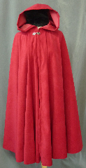 Cloak:2429, Cloak Style:Full Circle Cloak, Cloak Color:Deep Scarlet Red, Fiber / Weave:Moleskin, Cloak Clasp:Antiquity, Hood Lining:Unlined, Back Length:43", Neck Length:22", Seasons:Summer, Fall, Spring.