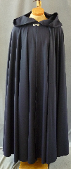 Cloak:2458, Cloak Style:Full Circle Cloak, Cloak Color:Navy Blue, Fiber / Weave:100% Wool Gabardine, Cloak Clasp:Alpine Knot - Silvertone, Hood Lining:Unlined, Back Length:55", Neck Length:24", Seasons:Fall, Spring.
