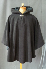 Cloak:2469, Cloak Style:Poncho / Ruana, Cloak Color:Black, Fiber / Weave:WindPro Fleece Hi Loft Shearling, Cloak Clasp:Vale, Hood Lining:Charcoal grey self-lined, Back Length:39", Neck Length:25", Seasons:Winter, Fall, Spring, Note:Luxurious, functional, and economically friendly!<br>This windpro poncho/ruana blocks more wind than<br>a basic fleece and has a water-repelling outer finish!<br>It's perfect for New England winters and cold,<br>rainy, windy climates.<br>The inside of the fabric wicks up moisture keeping<br>you dry and warm.<br>Machine washable cold gentle, tumble dry low.<br>Throw it on and go!.