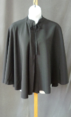 Cloak:2471, Cloak Style:Full Circle Cloak, Cloak Color:Black, Fiber / Weave:Polyester suiting, Cloak Clasp:Black ties, Hood Lining:Unlined, Back Length:29", Neck Length:19", Seasons:Summer.