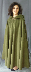 Cloak:2478, Cloak Style:Full Circle Cloak, Cloak Color:Mossy Olive Green, Fiber / Weave:Thick Plush Wool Coating (almost Velvet), Cloak Clasp:Oak Simple, Hood Lining:Unlined, Back Length:48", Neck Length:22", Seasons:Winter, Fall, Spring.