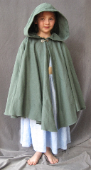 Cloak:2504, Cloak Style:Full Circle Short Cloak, Cloak Color:Sea Foam Green, Fiber / Weave:Cotton Twill with Lycra, Cloak Clasp:Alpine Knot - Silvertone, Hood Lining:Unlined, Back Length:27", Neck Length:19", Seasons:Spring, Fall, Note:This short cloak is a full circle.<br>The smaller neck makes this a good choice for a child or small person..