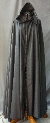 Cloak:2529, Cloak Style:Fuller Half Circle, nearly 3/4, Cloak Color:Charcoal Grey, Fiber / Weave:100% Worsted Wool Gabardine, Cloak Clasp:Antiquity, Hood Lining:Unlined, Back Length:53", Neck Length:21.5", Seasons:Fall, Spring.