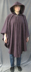 Cloak:2599, Cloak Style:Cape / Ruana, Cloak Color:Dusty Plum Purple, Fiber / Weave:Hi Loft Fleece (long silky fur inside) with durable water resistant finish, Cloak Clasp:Vale, Hood Lining:Self-lining - Deep Plum Purple, Back Length:39", Neck Length:20", Seasons:Southern Winter, Fall, Spring, Note:This Hi-Loft fleece cloak blocks more wind than<br>a basic fleece and has a durable water resistant outer finish!<br>It's perfect for cool,<br>rainy, windy climates.<br>Machine washable cold gentle, tumble dry low.<br>Throw it on and go!.