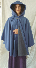 Cloak:2615, Cloak Style:Cape / Ruana, Cloak Color:French Blue / Grey 2 toned, Fiber / Weave:Windblock Polar Fleece, Cloak Clasp:Vale, Hood Lining:Self-lining, Back Length:35", Neck Length:22", Seasons:Winter, Fall, Spring, Note:A cross between a cape and a cloak, a ruana<br>is a great way to keep warm while<br>frequent, unhindered use of your arms <br>is needed. Ruanas make great driving cloaks!<br>This one is made from windblock polar fleece<br> which is both wind proof and water resistant.<br>Machine washable on gentle and tumble dry low inside out..