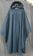 Cloak:2629, Cloak Style:Cape / Ruana extra long (31") over the shoulder, Cloak Color:Steel Blue, Fiber / Weave:Fleece, Cloak Clasp:Alpine Knot - Silvertone, Hood Lining:Unlined, Back Length:44", Neck Length:22", Seasons:Fall, Spring, Summer, Note:Lightweight economy fleece provides warmth with<br>very little weight. Suitable for indoor wear, late spring,<br>early fall, or cool summer evenings.<br>Machine washable cold, tumble dry low.<br>Throw it on and go!.