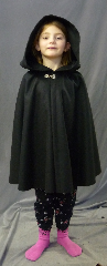 Cloak:2633, Cloak Style:Fuller Half Circle Short, Cloak Color:Black, Fiber / Weave:80% Wool / 20% Nylon, Cloak Clasp:Alpine Knot - Silvertone, Hood Lining:Unlined, Back Length:24.5", Neck Length:17.5", Seasons:Southern Winter, Fall, Spring, Note:Child size, shown on a 5 year old.<br>Dry Clean only.