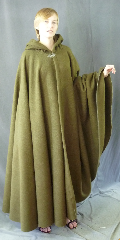 Cloak:2725, Cloak Style:Full Circle Cloak, Cloak Color:Deep Moss Green, Fiber / Weave:Windpro Fleece, Cloak Clasp:Vale, Hood Lining:Self-lining, Back Length:55", Neck Length:22", Seasons:Fall, Spring, Southern Winter, Winter, Note:This cloak is not durable water resistant.